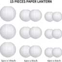 Paper Lanterns Party Decorations, Round Hanging Paper Lanterns Decorations for Graduation Engagement Wedding Birthday Party Supplies White 15pcs