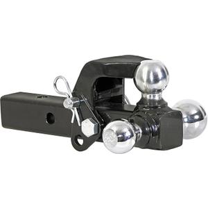Buyers Products 1802279 Tri-Ball Truck Hitch With Hook, Solid Shank for 2 Inch Receiver Tubes, Chrome Welded Steel Towing Balls, Black Powdercoated, Towing Accessories For Trucks And Trailers