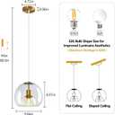 Clear Glass Pendant Lights Kitchen Island Gold Hanging Light Fixture Glass Globe Pendant Light Modern Pendant Lighting for Kitchen Island Bedroom Dining Room (9.84", 1 Pack)