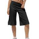 Fisoew Womens High Waisted Bermuda Long Shorts with Pocket Workout Wide Leg Loose Knee Length Shorts Cotton Short Pants 11" Black, Size M
