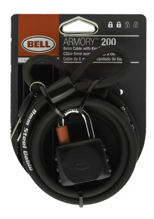 Bell ARMORY 200 6' x 8mm Cable and Key Padlock, Black