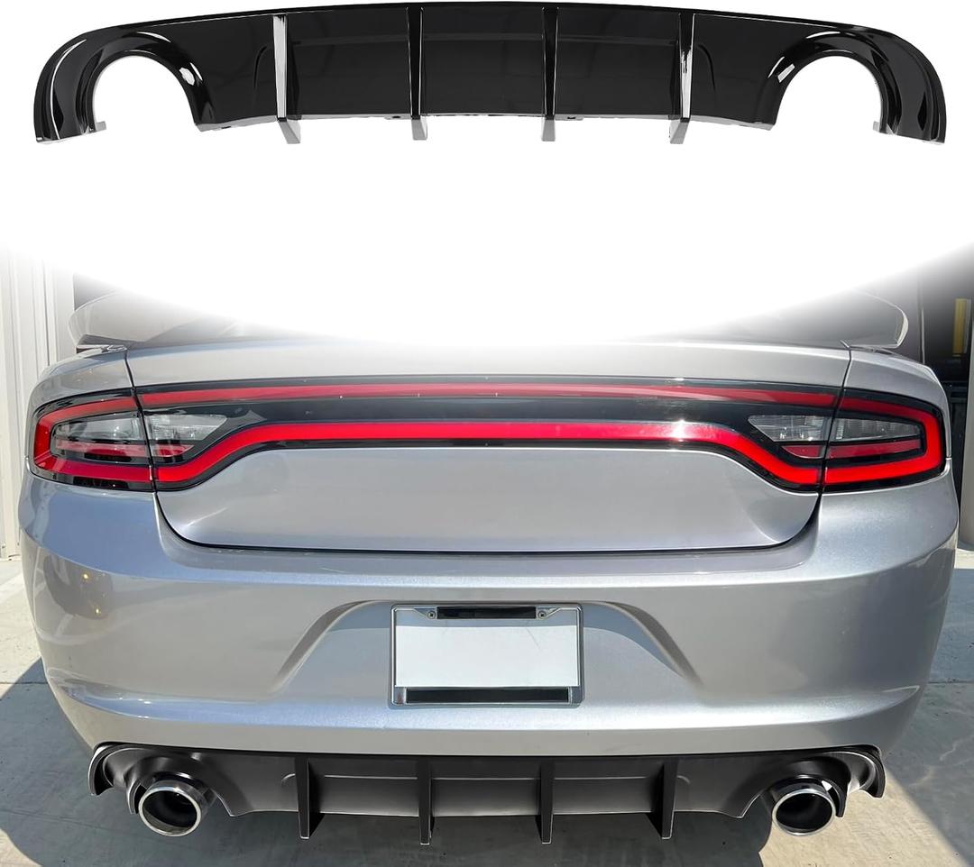 Rear Diffuser Compatible with 2015-2023 Dodge Charger Base & SXT Bumper GT Style ABS Plastic Rear Bumper Lower Lip Diffuser Gloss Black