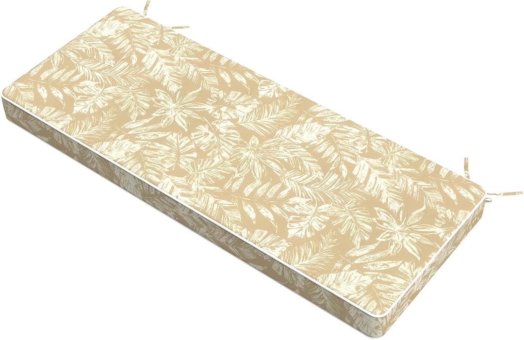 Outdoor Bench Cushion 45x18x3 Inch, Bench Furniture Cushion for Loveseat Sofa Couch Bench Garden Porch Glider, Tropical Leaf Oat