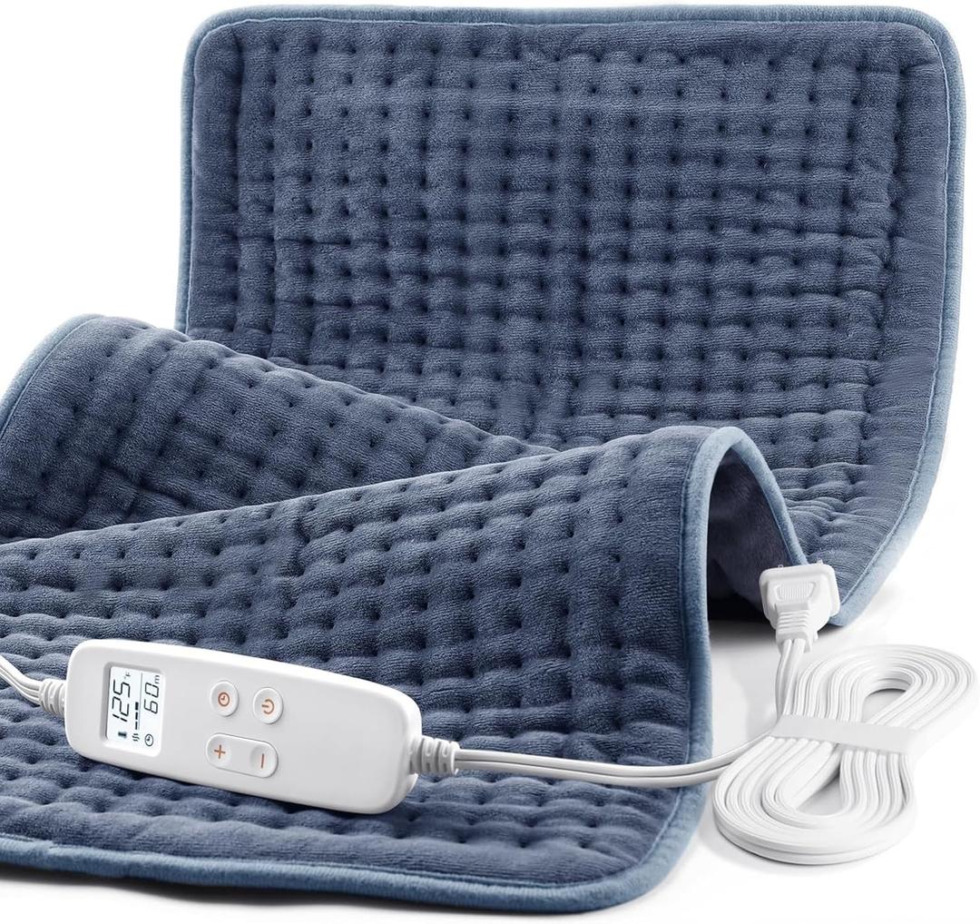 VAAGHANM Heating Pad: 33 x 17 Inches Electric Heating Pad for Back -Extra Large Heat Pad for Shoulder/Neck/Knee/Arms - Upgraded 6 Timer & 6 Temperature Controller -Auto Shut Off (Grey Blue)