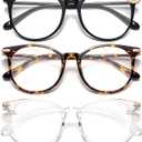Gaoye 3 Pack Blue Light Blocking Glasses, Retro Round Eyewear Frame Anti Eyestrain Computer Glasses for Women Men  GY1688 (Black+Tea Leopard+Transparent)