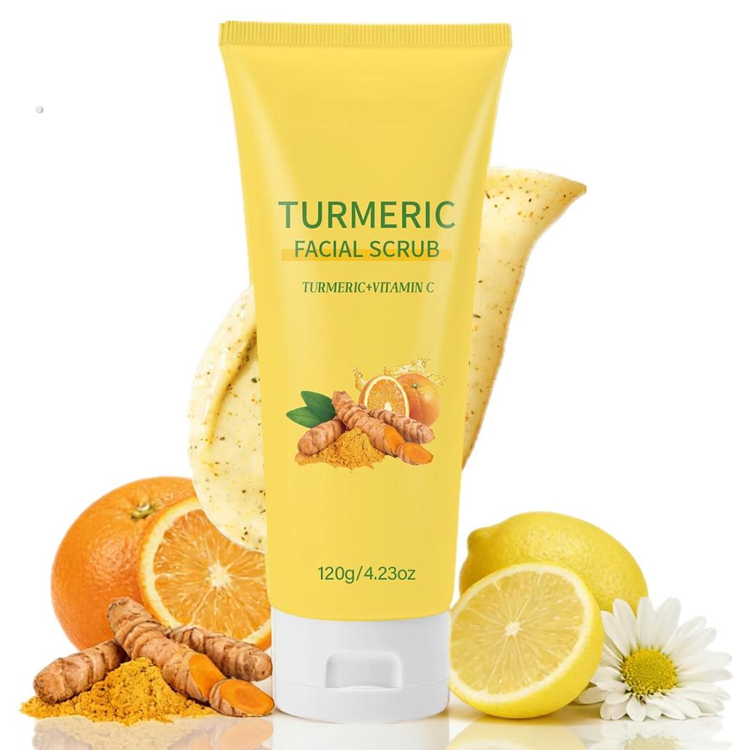 Turmeric Facial Scrub with Vitamin C, Gentle Exfoliating Face Scrub for Oily Skin, Fine Particle Facial Scrub to Cleanse Pores and Smooth Skin Feel, Refreshing Daily Face Care, 120g / 4.23 oz, EXP 06/06/2027