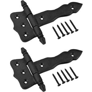 Renovators Supply Manufacturing Shed Door Hinge 5 in. Black Wrought Iron Antique Style Decorative Flush Mount Cast Iron Barn Door Shed Hinge with Mounting Hardware Pack of 2