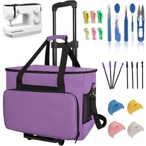 26 PCS Sewing Machine Case with Wheels Set, Includes Portable Sewing Machine Bag, Suture Remover Kit, Threaders, Cleaning Brushes & Multifunctional Sewing Tool, Fits Standard-Size Sewing Machines.
