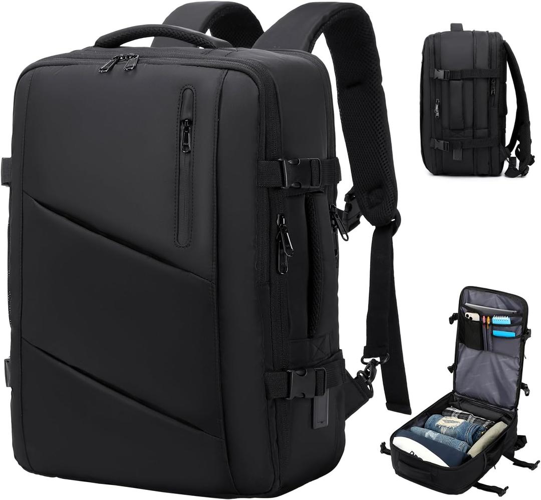 Carry on Travel Backpack for Men Women, Extra Large 40L Flight Approved Expandable Suitcase With USB/Type-C Charging Port, Victoriatourist Water Resistant Luggage Daypack Business Weekender Bag, Black