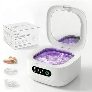 Portable Ultrasonic Retainer Cleaner with UV - Cordless Rechargeable Cleaner Machine for Invisalign, Aligners, Night Guards, Dentures | Travel-Ready with Built-in Mirror