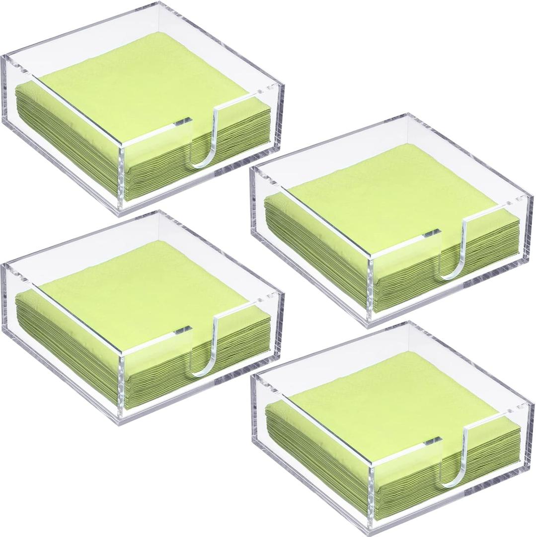 Acrylic Cocktail Napkin Holder for Table, Clear Beverage Napkin Holder Square Rectangle for Dinner, Kitchen, Bathroom, Restaurant, Bar (4 Pieces, 5.5 x 5.5 Inch)