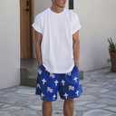 Mens Graphic Shorts 5 Inch Sports Basketball Summer Mesh Workout Running Casual Elastic Waist with Drawstring (Medium, 06 Christian Cross_blue)