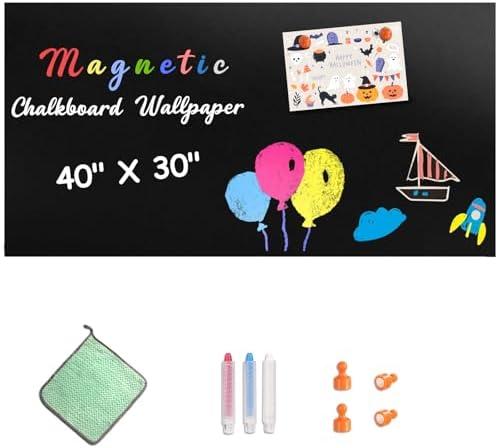 LYZZXI Magnetic Chalkboard Contact Paper for Wall, 40" X 30" Adhesive Blackboard Sticker, Chalk Board Magnet Wall for Kids Playroom Classrooms, Includes Dust-Free Chalks & Wipe Cloth & Magnet