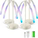 4 Pack Food Table Fan, 2000mAh USB Powered Rechargeable Food Fan, Portable Fan with Flexible Goose-Neck and Soft Blades for BBQ, Patio, Party (Beige)