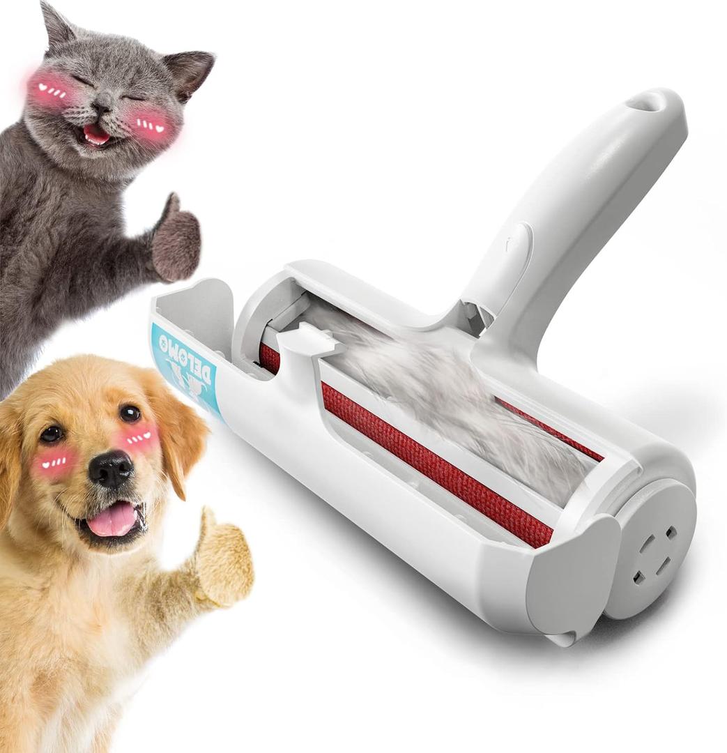 DELOMO Pet Hair Removal Tool: Reusable Lint Roller for Pet Hair, Pet Hair Remover with Built-in Fur Bin, Self-Cleaning Cat and Dog Hair Remover for Couch, Furniture, Bed, Car, Carpet, Clothes