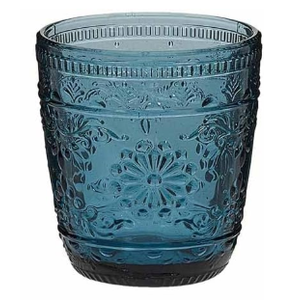 Dibor Drinking Glasses Set of 3 Glasses Blue Glassware Set with Embossed Design 