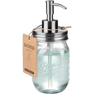SheeChung 16 Oz Mason Jar Liquid Soap Dispenser, Glass Hand Soap Dispenser, Stainless Steel Pump Lid, Refillable Lotion Dispensers for Bathroom Countertop Kitchen (1, Brushed Nickel)