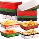 Dunzoom 48 Pcs Christmas Paper Food Trays Plates Disposable Christmas Movie Snack Trays Santa Elf Snowman Red Green Plates Nacho Hot Dog Serving Boat for Xmas Party Supplies Decoration