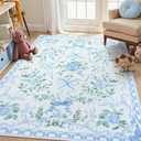 Collive 4x6 Rugs for Bedroom Girls, Boho Blue Floral Washable Area Rug Non Slip, Soft Indoor Decor Elegant Carpet for Kids Room Nursery Living Room Dining Room (Blue 4' x 6')