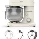 Martha Stewart Tilt-Head Stand Mixer,12 Speed, 5.3QT Stainless Steel Bowl, Splash Guard with Pour Chute, Whisk, Dough Hook, Flat Beater,Electric Kitchen Baking Mixer, Bread, Cake, Whip, Linen White