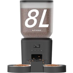 Automatic Cat Feeder for 2 Cats - 8L/34 Cups Large Capacity Auto Cat Food Dispenser with LCD Screen, 2 Food Trays, Timed Cat Feeder, Up to 50 Portions 6 Meals Per Day, Keep Fresh, Black