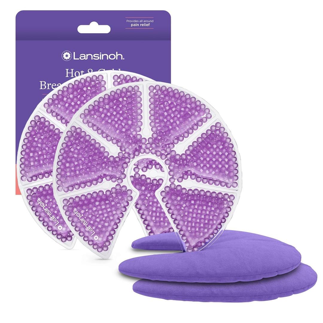 2 x Lansinoh Breast Therapy Packs, Hot and Cold Breast-Pads with 2 Soft Covers, Postpartum Essentials for Nipple Pain Relief, Mastitis, Engorgement, Support for Breastfeeding, Pumping Aid, 2 Pack