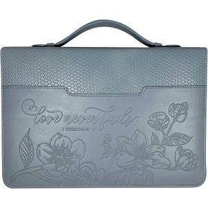 White Dove Designs Bible Cover-Debossed w/Weave Pattern-Love Never Fails-Purple-LRG