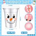 50 Pack Christmas Snowman Plastic Cups 12 Oz Disposable Snowman Party Cups Winter Holiday Party Cups for Christmas Party Supplies Coffee Wine Hot Cold Drinks