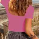 Chunpin Women's Sexy Square Neck Short Sleeve Bodysuit Tops Double Lined Slim Fitted Thong Body suit (Pink, L)