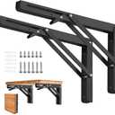 Folding Shelf Brackets - 16 Inch 2 Pcs Heavy Duty Stainless Steel Collapsible Triangle Shelf Bracket, DIY Wall Mounted Folding Table Hinge, Space Saving for Bench Table with Screws (16 Inch- 2 Packs)