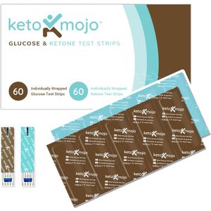 KETO-MOJO Blood Glucose and Ketone Test Strips Combo Pack | 60 Glucose + 60 Ketone Strips (120 Count) | for Use Only with GK+ Meter