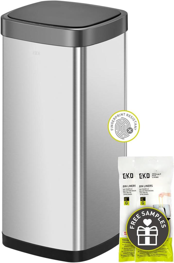 EKO EcoSmart Tall and Large Kitchen Trash Can, 80L/21.1G High Capacity, Touchless Soft Square Motion Sensor Garbage Can, Brushed Stainless Steel