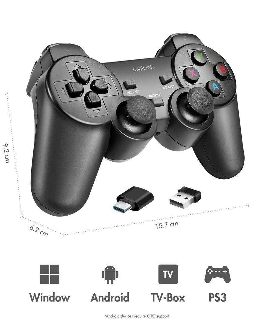 AA0187 2.4GHz Wireless Game Controller for PC Windows, Android Devices, TV Box and PS3, 2 Pack