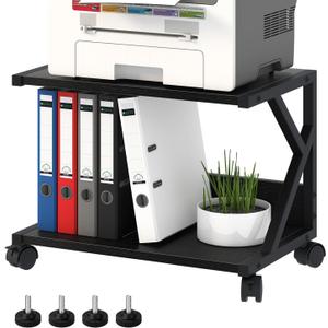 aboxoo Desktop Printer Stand with 2 Tier Wood Storage Shelves,Under Desk Printer Table,Multi-Purpose Home Office Desk Organizer for Fax Machine, Scanner (Black)