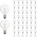 Meconard G40 Led Replacement Light Bulbs, 1.57 Inch 1 Watt Shatterproof LED Globe Bulbs for Indoor Outdoor String Lights, E12 or C7 Candelabra Screw Base Sockets, Warm White, 50 Pack