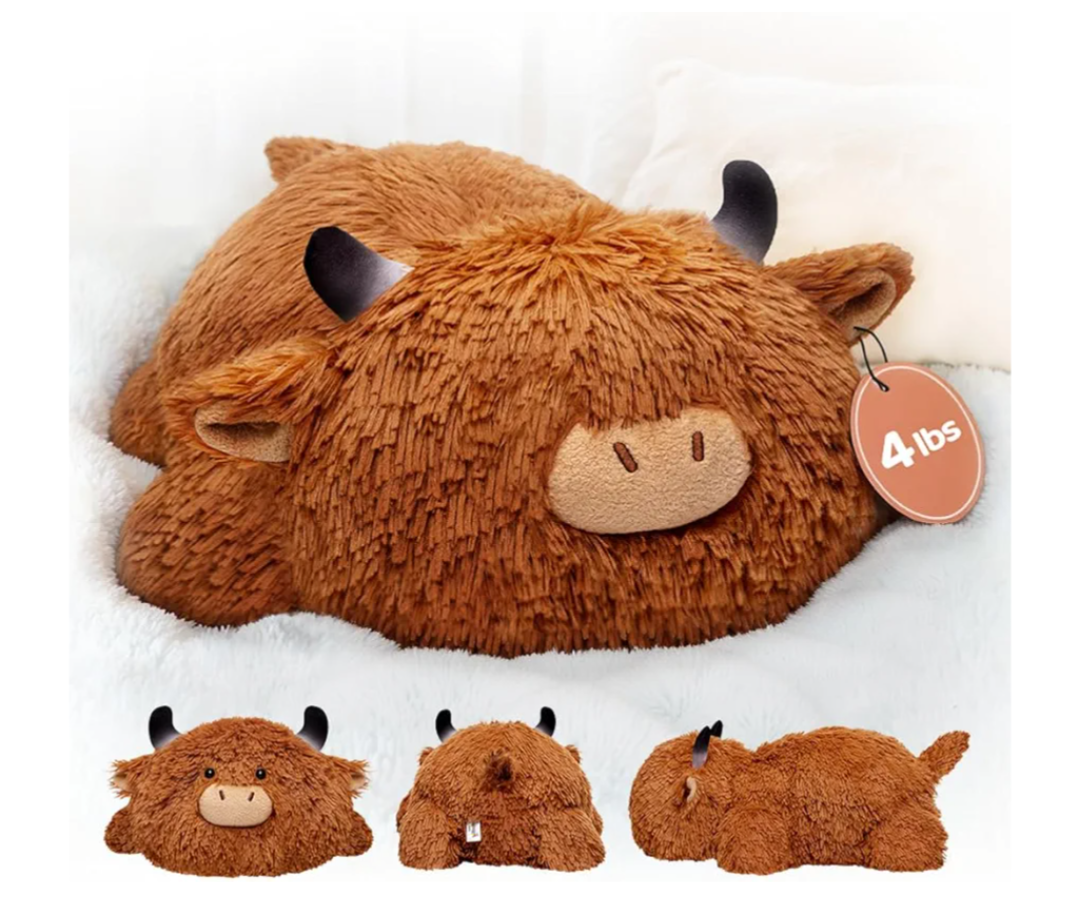 Mewaii 4 Lbs Weighted Stuffed Animals - Heavy Belly & Limbs, 23" Highland Cow Plush for a Realistic Hug, Super Soft Fluffy Plush Toy for Kids and Adults