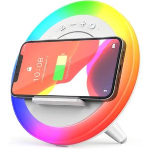 Bluetooth Speaker Night Lights, Wireless Charging Kids Speaker, Color Changing Modern Bluetooth Lamp,Teenage Boys Girls Gifts Ideas (15W Wireless Charging with Battery)