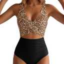GRAPENT Women Swimsuits One Piece Swimming Suit for Traje De Baño para Mujer Leopard Swimsuit One Piece Swimsuit Women, Black Leopard Print, S, US Size 4 to 6