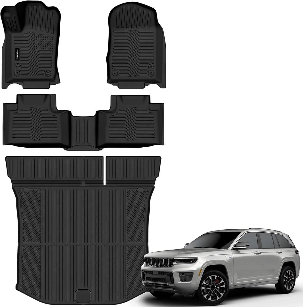 Auxko All Weather Floor Mats Cargo Mat for Jeep Grand Cherokee 5 Seats 2011-2021 & Grand Cherokee WK 2022 All Season TPE Accessories Guard Odorless Anti-Slip Floor Liners Trunk Mat