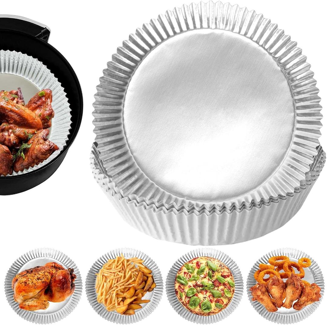 100 PCS Aluminum Foil Air Fryer Liners, Non-stick Air Fryer Disposable Paper Liner, Oil-proof Water-proof Sheets, Food Grade Aluminum Foil for Baking, Frying, Grilling, Roasting Microwave (6.3"Round-100PCS)