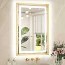 TETOTE 24 x 36 Bathroom LED Mirror Brushed Gold Metal Frame Frontlit & Backlit Anti-Fog Stepless Dimmable 3 Colors White/Warm/Natural Mirror with Lights Wall-Mounted