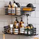 TAILI Shower Caddy Suction Cup 2 Pack with Hooks & Soap holder, Heavy Duty Shower Organizer for Bathroom, No Drilling Bathroom Organizer with Large Capacity, Black Metal Storage Basket, Black