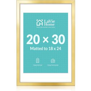 20x30 Picture Frame Gold Poster Frame,Display Pictures 18x24 with Mat or 20x30 Without Mat, Stable and Sturdy Frame and Polished Plexiglass, Horizontal and Vertical Format of The Walls