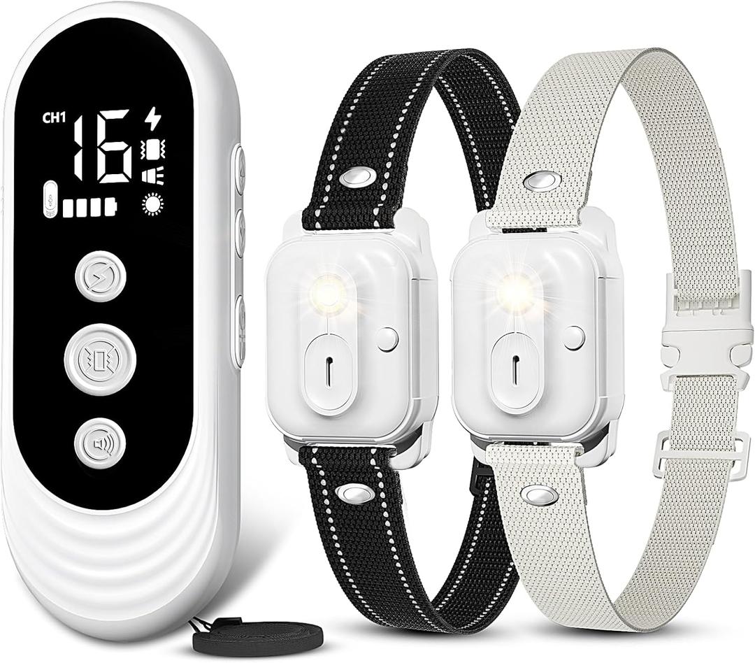 Dog Shock Collar 2 Dogs, 3300ft Dog Training Collar with Remote, IPX7 Waterproof Rechargeable Sleek Modern for All Dogs with Beep, Vibration, Safety Shock, Light Mode, 8-120 lbs NF