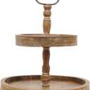 Distressed Brown Wood 2-Tier Tray with Metal Handle
