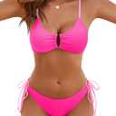 Blooming Jelly Womens Sexy 2 Piece Bikini Sets Cheeky High Cut Bathing Suit Color Block Textured U-Wire Swimsuits 2026 (Large, Hot Pink)