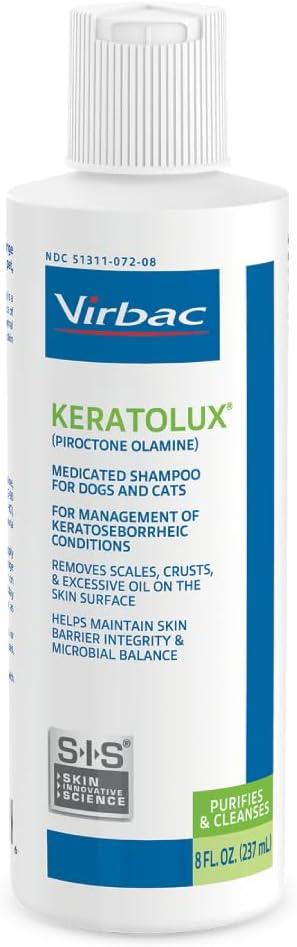 Virbac KERATOLUX (Piroctone Olamine) Medicated Shampoo for Oily to Flaky Skin, Seborrheic Prone Dogs and Cats - 8 oz