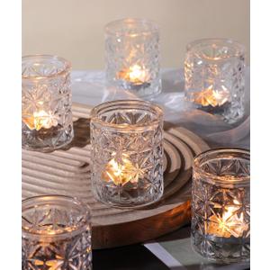 Clear Glass Votive Candle Holders,Glass Candle Holder Set of 12,Vintage Tealight Candle Holders for Wedding Table Centerpieces Decor, Party, Baby Shower/Home Decor/Christmas