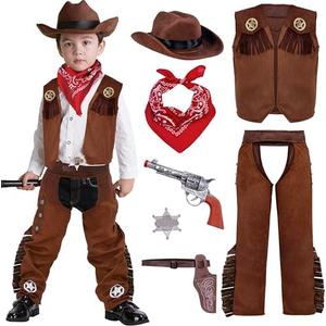 Spooktacular Creations Halloween Cowboy Hat Costume for Boys, Kids Brown Western Costume, Deluxe Boys Cowboy Outfit Set for Toddler Halloween RolePlay Themed Party (3T, 3-4 yrs)