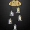 Modern Gold Pendant Lights Kitchen Island Ceiling Chandelier Indoor Crystal Hanging Light Fixtures for Dining Room Kitchen Living Room Bedroom5Light